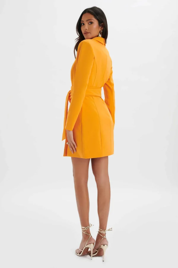 New Lavish Alice Adya Rosette Belted Blazer Mini Dress In Orange