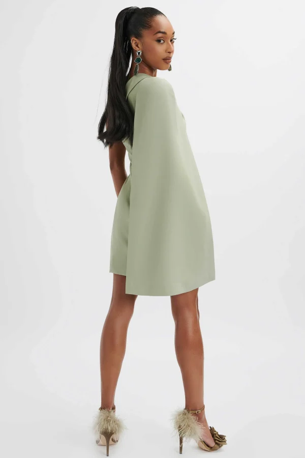 Best Lavish Alice Aire One Shoulder Cape Blazer Dress In Sage Green