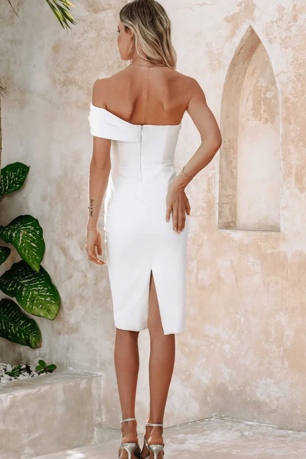 Clearance Lavish Alice Amora Ponte Bardot Bow Detail Midi Dress In White