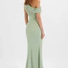 Clearance Lavish Alice Annabella Satin Asymmetric Drape Maxi Dress In Sage Green