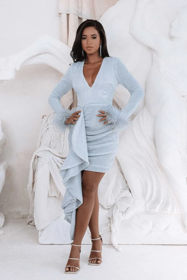 Best Lavish Alice Aphrodite Draped Skirt Pleated Sequin Mini Dress In Silver