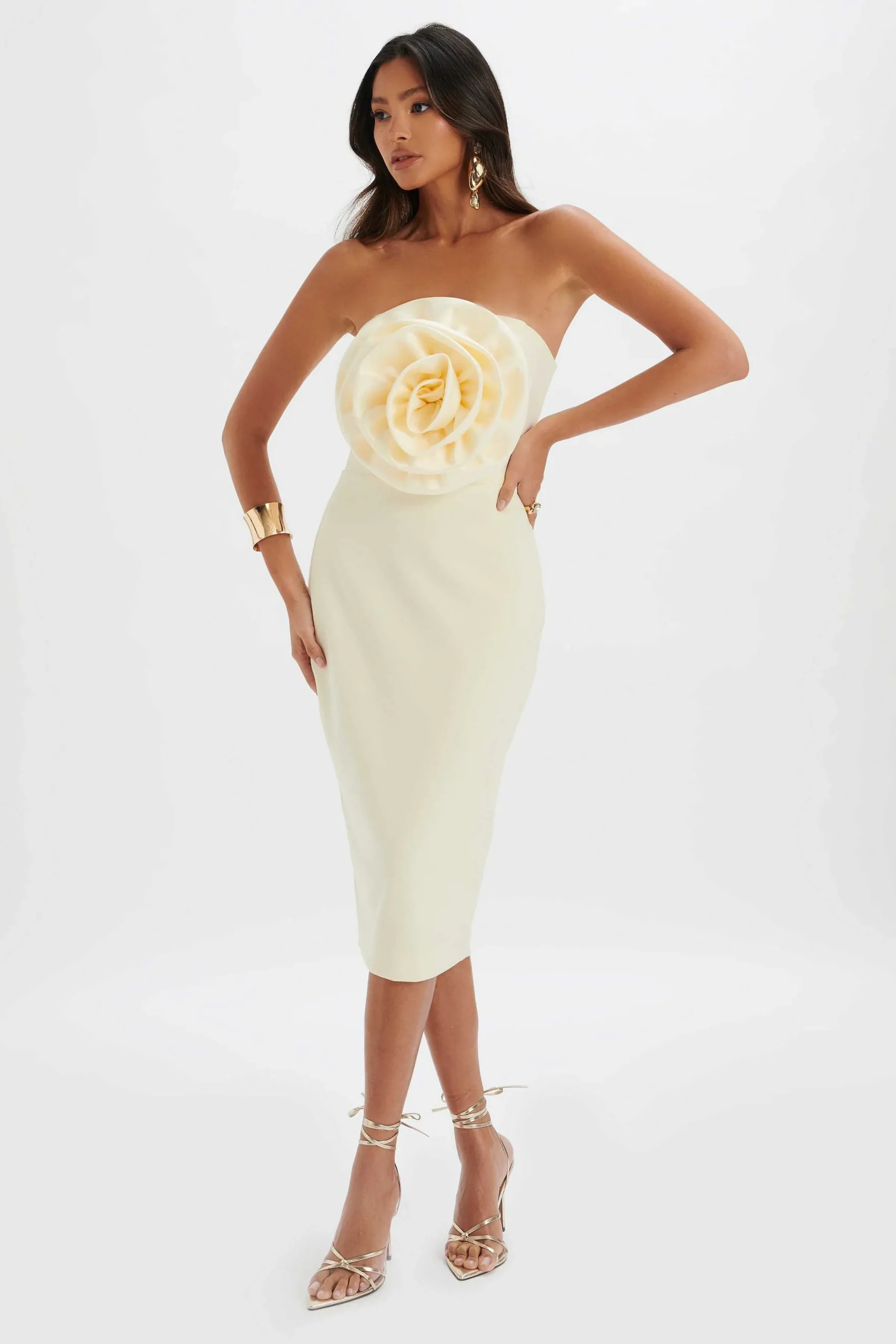 belle_d_flower_bandeau_mi_1-1.webp Fashion Lavish Alice Belle 3D Flower Bandeau Midi Dress In Champagne