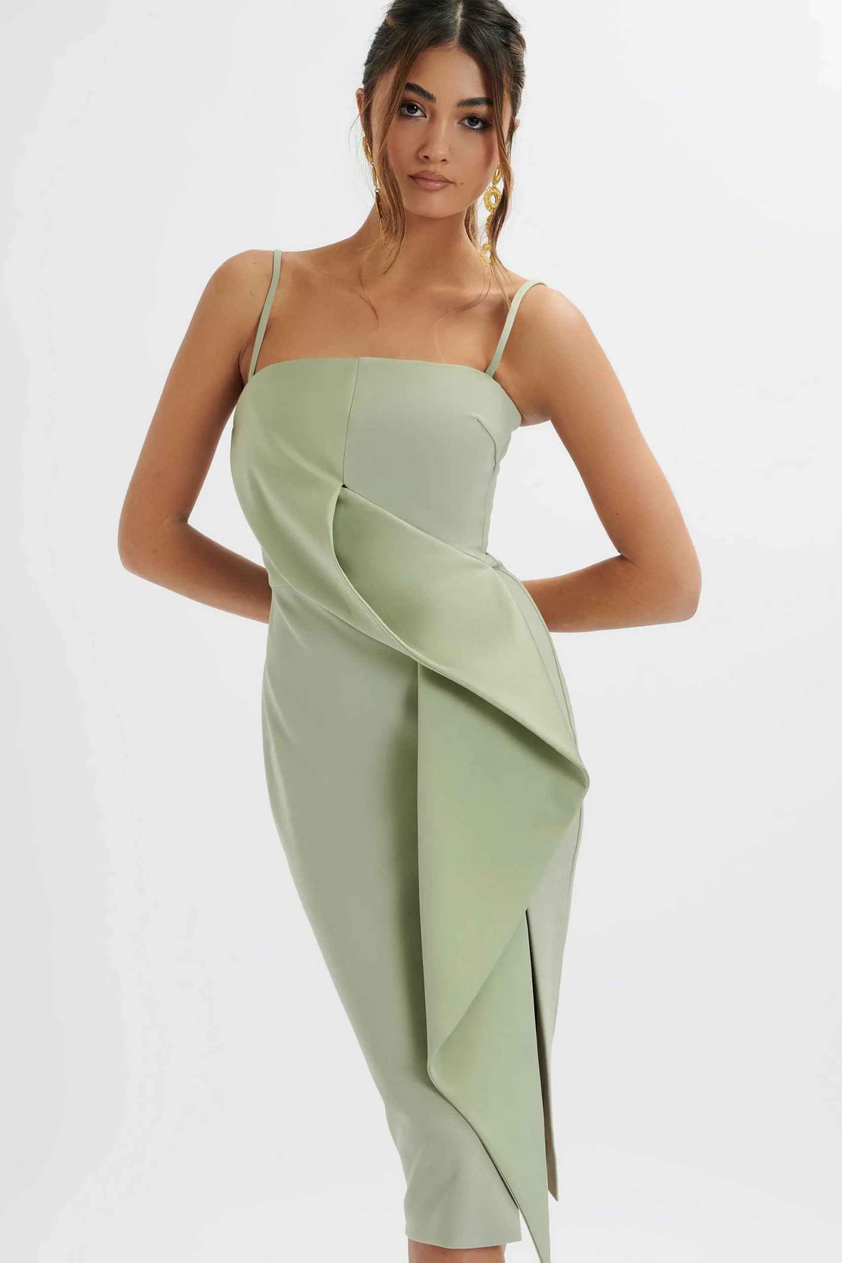bonnie_waterfall_frill_mi_3.webp Hot Lavish Alice Bonnie Waterfall Frill Midi Dress In Sage Green