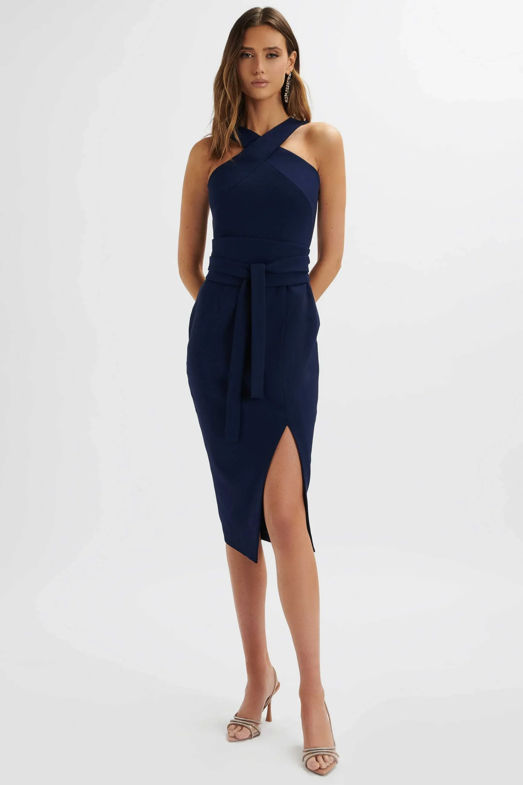 brielle_obi_belted_halter_0-1.webp Store Lavish Alice Brielle Obi Belted Halterneck Midi Dress In Navy