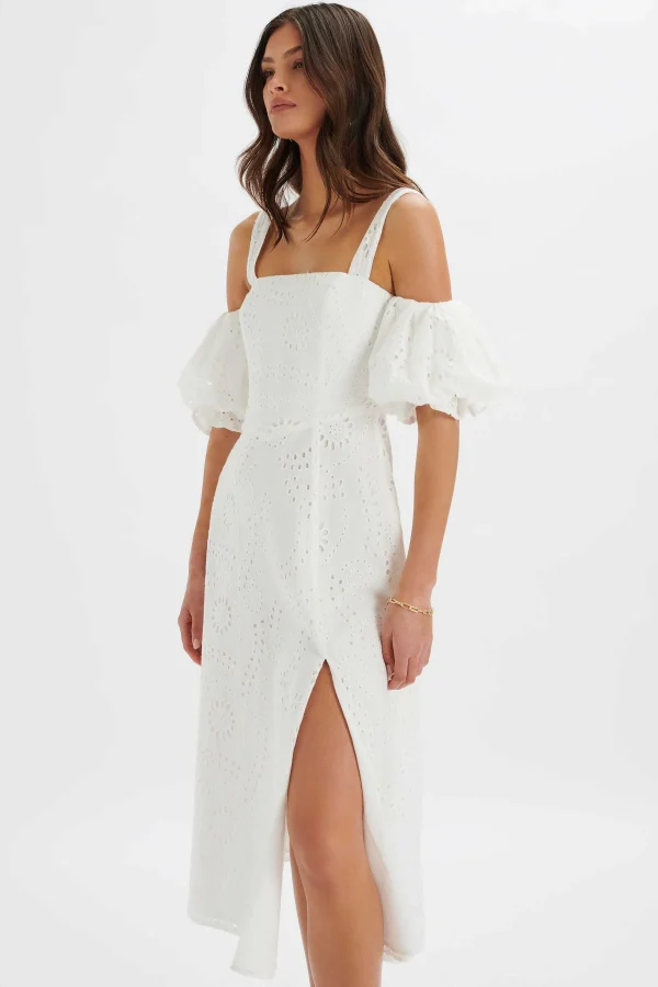 Fashion Lavish Alice Charli Off Shoulder Broderie Dress In White