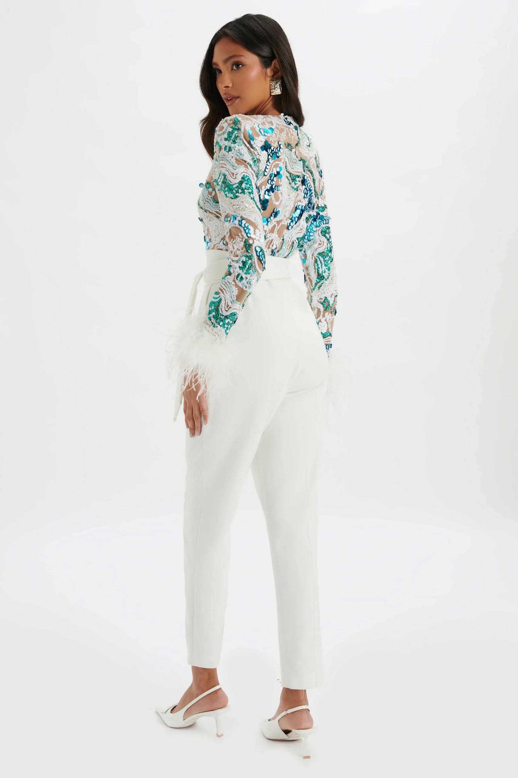 delia_embellished_feather_0-1.webp Online Lavish Alice Delia Embellished Feather Cuff Jumpsuit In White