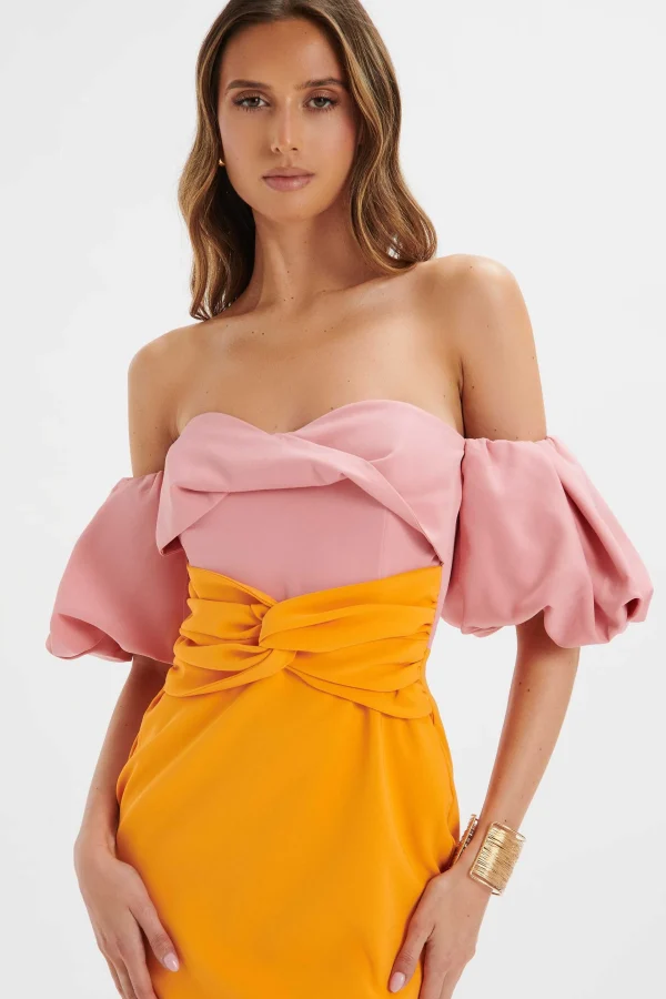 Discount Lavish Alice Eliza Colour Block Twisted Midi Dress In Pink & Papaya