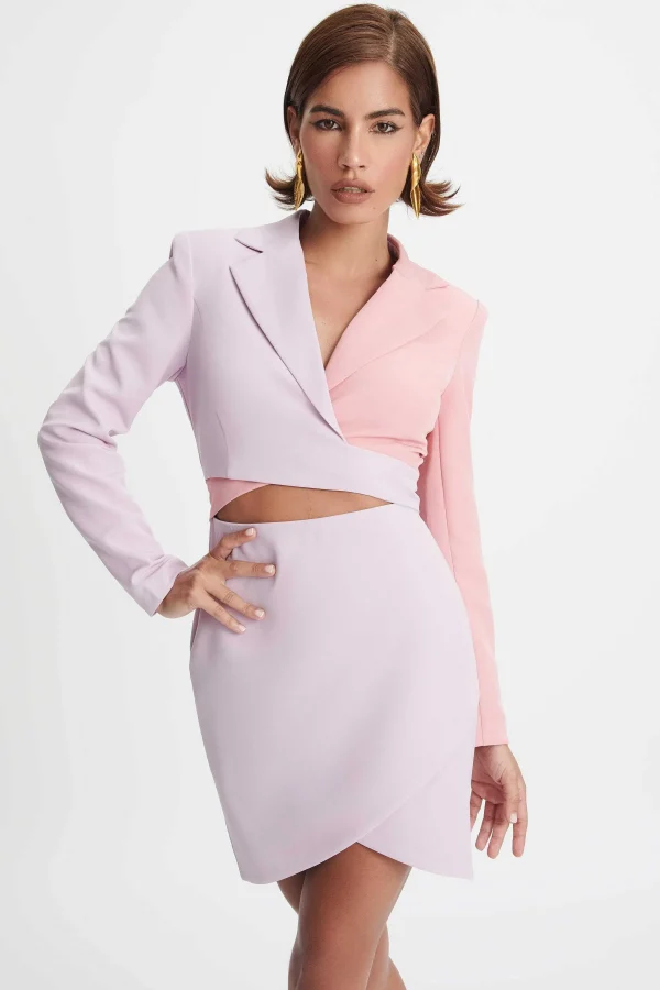 Hot Lavish Alice Ellie Colour Block Blazer Wrap Mini Dress In Lilac & Pink