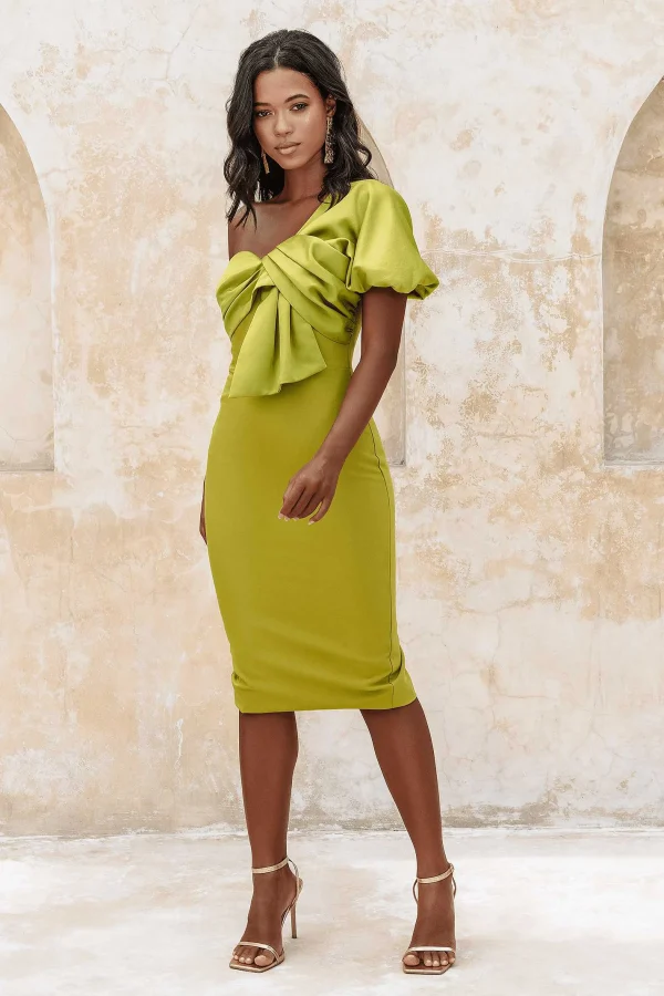 Fashion Lavish Alice Elsie Twist Front One Shoulder In Olive Green