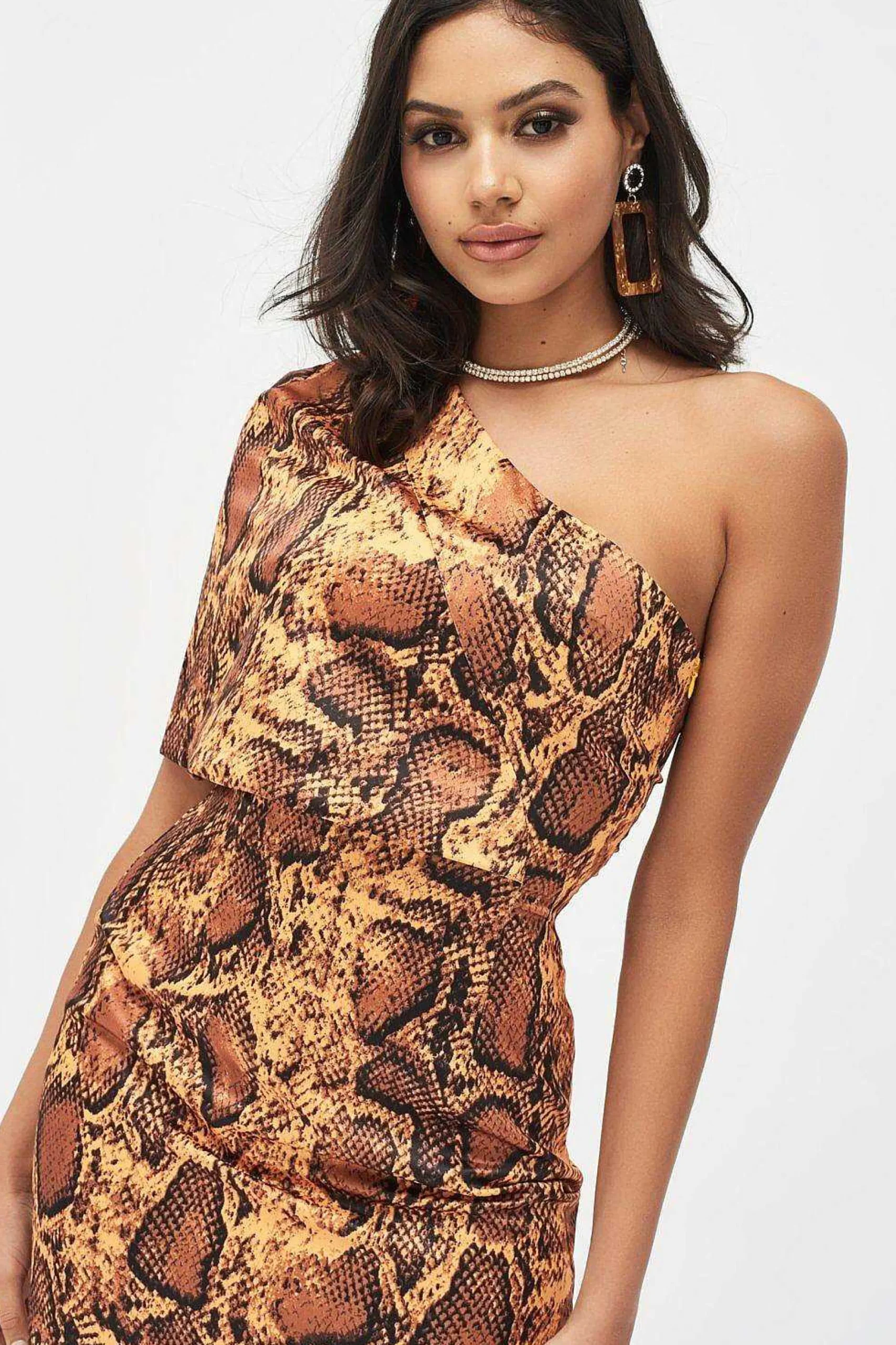 emilia_satin_one_shoulder_1.webp Best Lavish Alice Emilia Satin One Shoulder Cape Mini Dress In Golden Yellow Snake Print