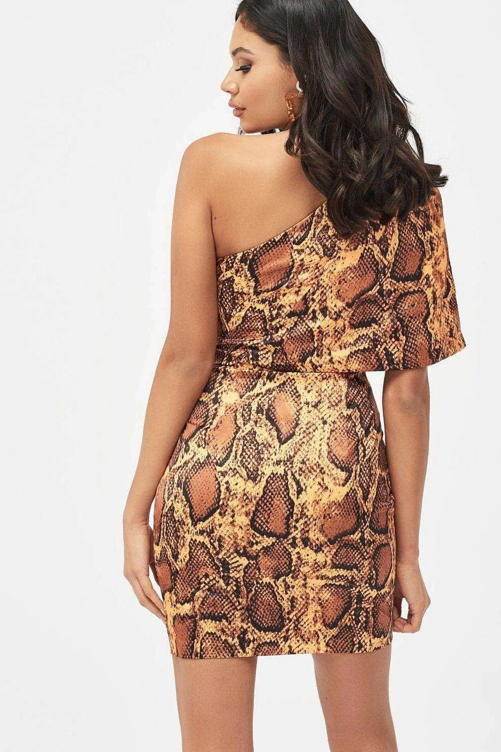 emilia_satin_one_shoulder_4.webp Best Lavish Alice Emilia Satin One Shoulder Cape Mini Dress In Golden Yellow Snake Print