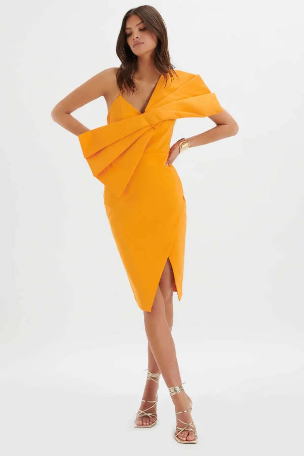 Cheap Lavish Alice Esther Bow Detail Wrap Skirt Midi Dress In Orange