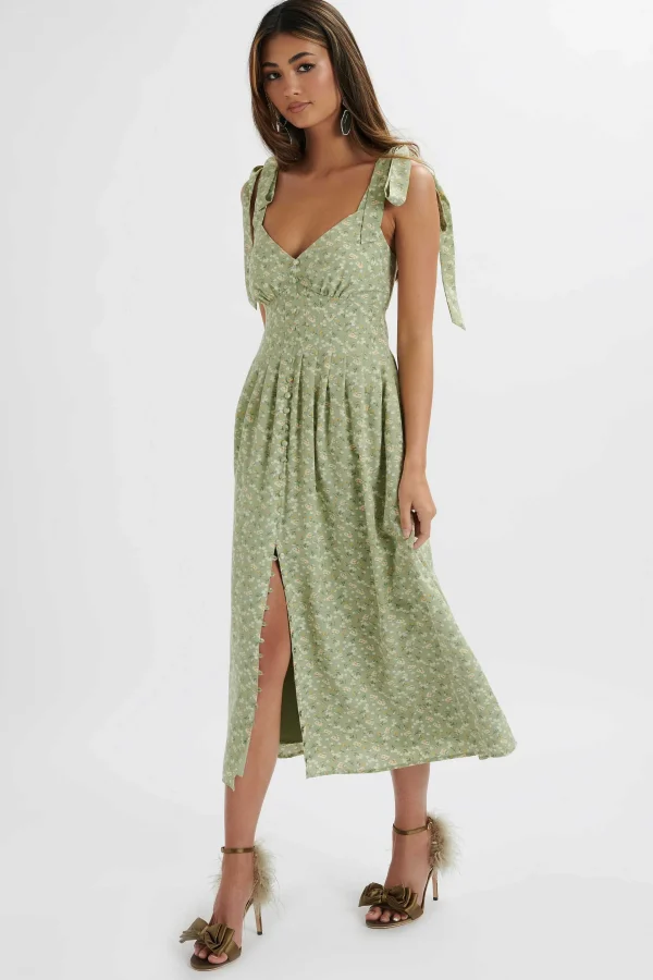 Sale Lavish Alice Halle Micro Button Midi Sundress In Ditsy Floral Sage Green