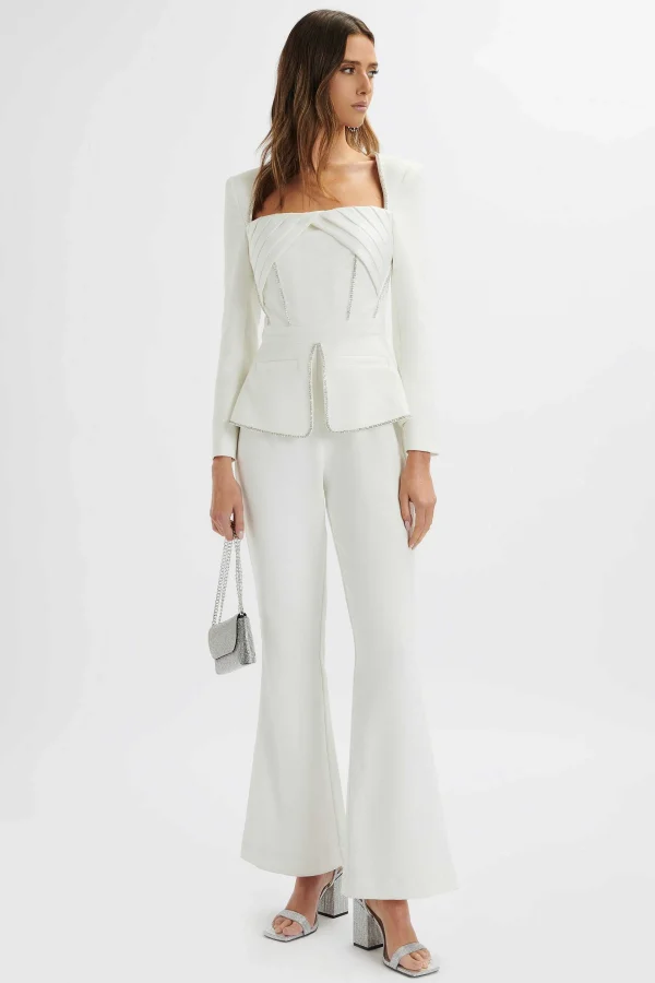 Online Lavish Alice Jessie Diamante Trim Tailored Jumpsuit In White