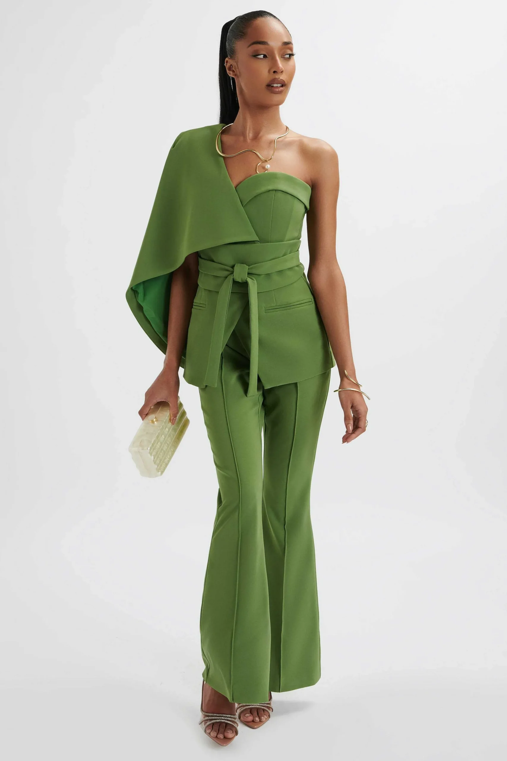 juno_obi_belted_asymmetri_0.webp Online Lavish Alice Juno Obi Belted Asymmetric Cape Blazer In Green