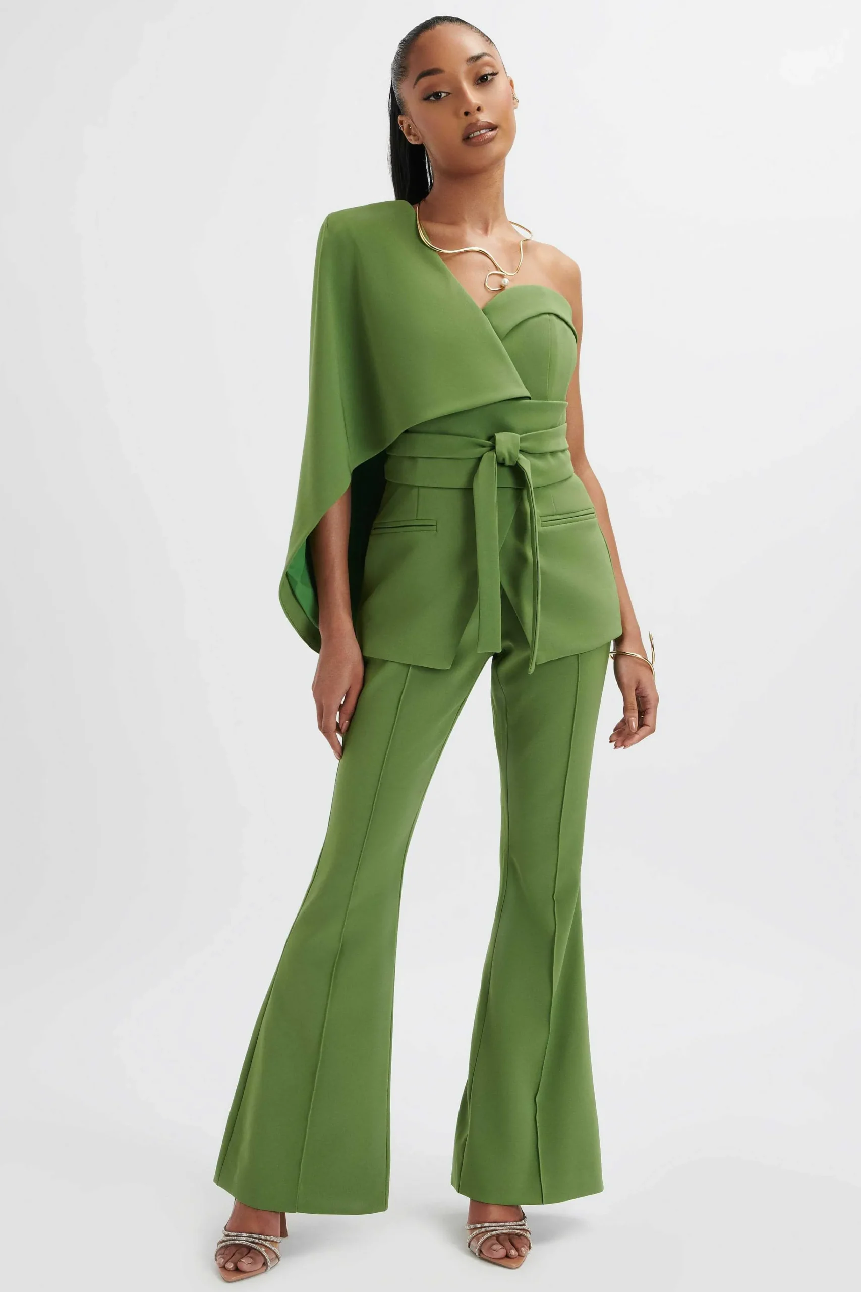 juno_obi_belted_asymmetri_1.webp Online Lavish Alice Juno Obi Belted Asymmetric Cape Blazer In Green