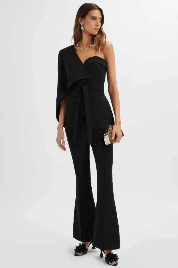 Cheap Lavish Alice Juno Obi Belted Asymmetric Cape Blazer In Black