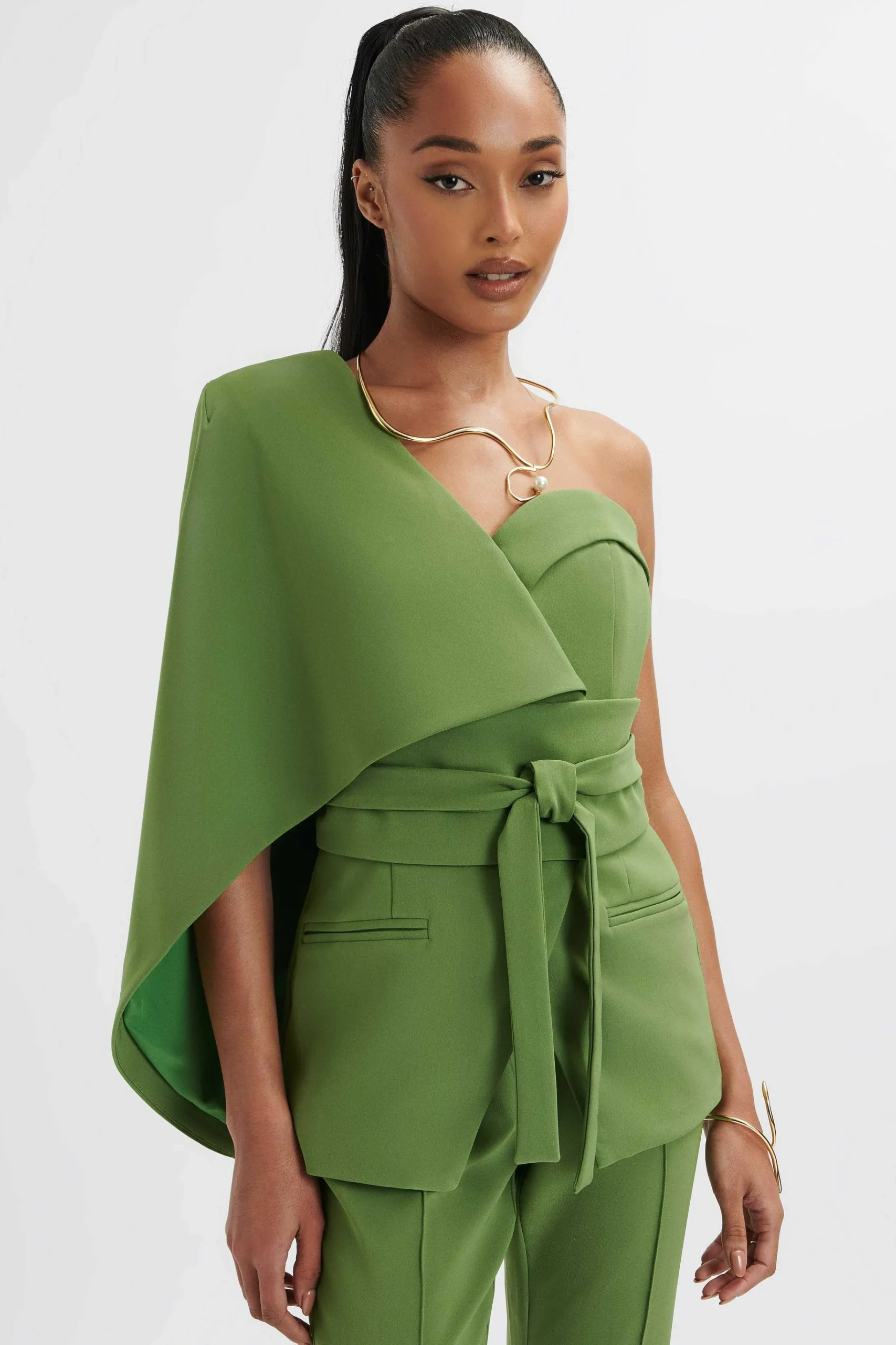 juno_obi_belted_asymmetri_3.webp Online Lavish Alice Juno Obi Belted Asymmetric Cape Blazer In Green
