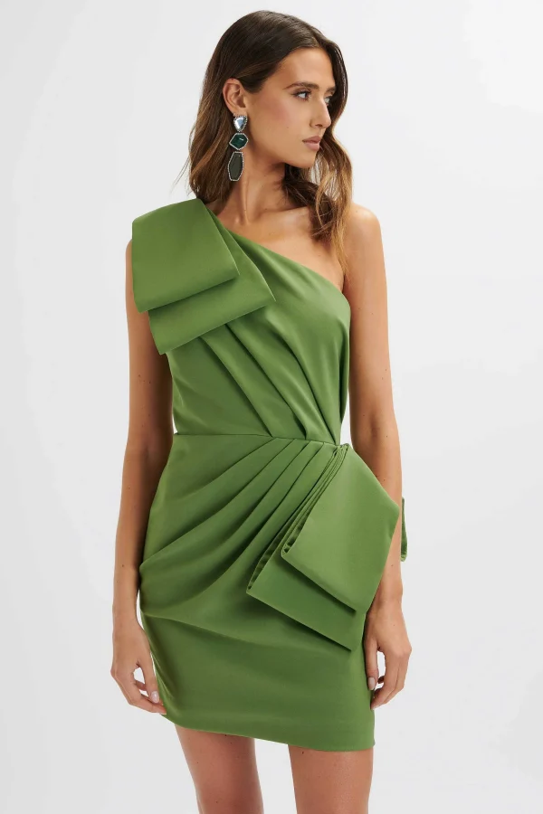 Fashion Lavish Alice Lana Oversized Statement Bow Mini Dress In Green
