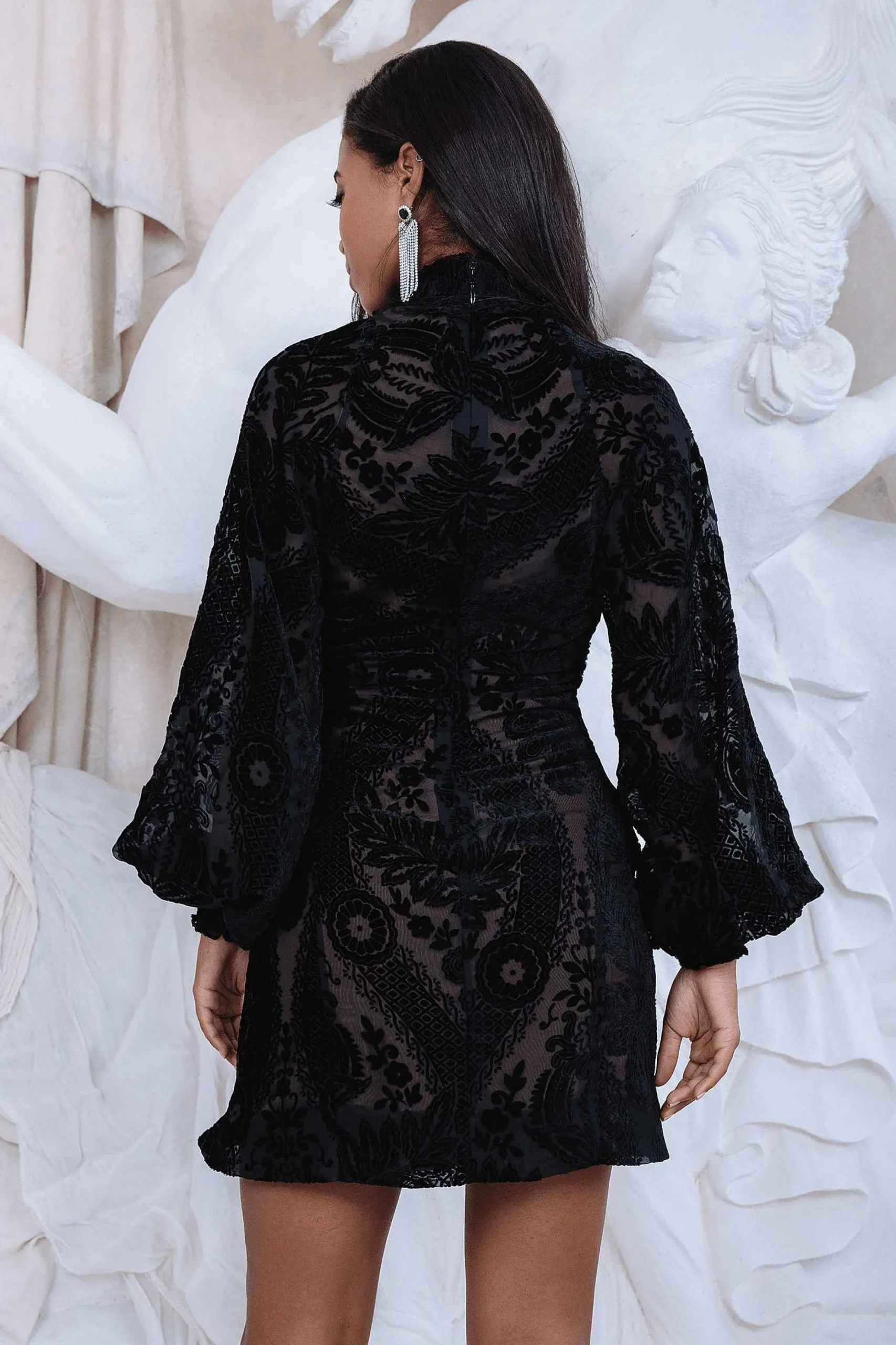 lucian_velvet_devore_ball_3.webp Best Sale Lavish Alice Lucian Velvet Devore Balloon Sleeve Mini Dress In Black