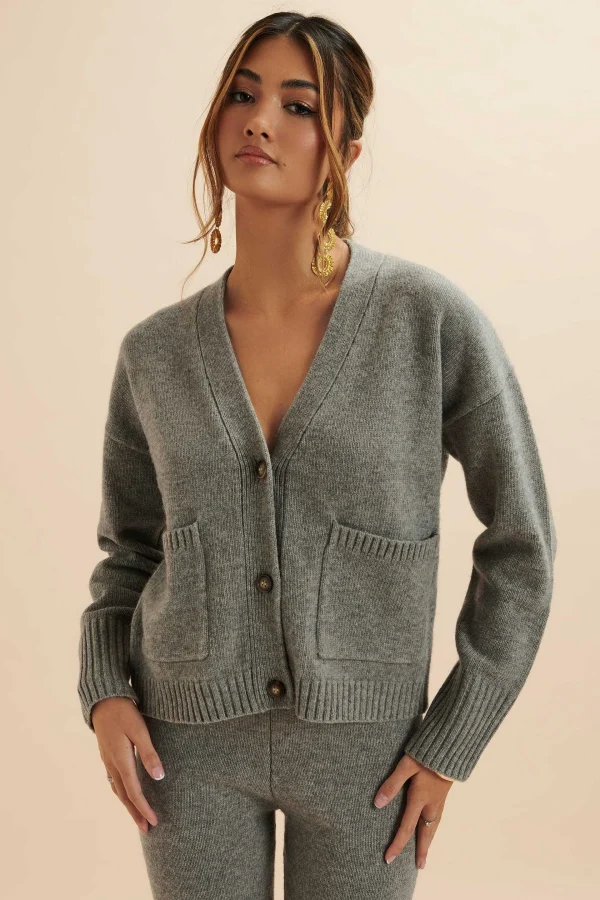Hot Lavish Alice Nella Knitted Cashmere Blend Relaxed Cardigan In Grey