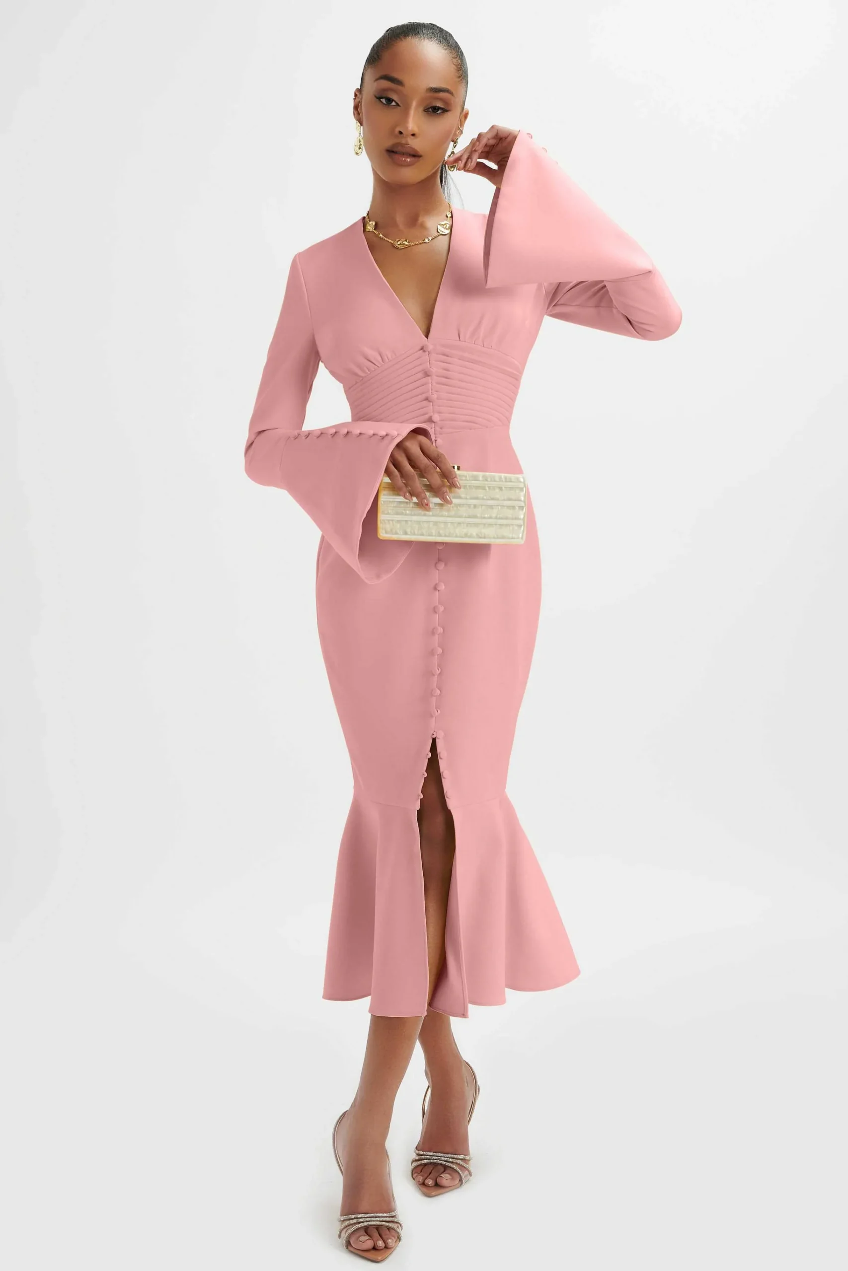 preorder_salma_fluted_sle_2-1.webp Best Sale Lavish Alice **Pre-Order** Salma Fluted Sleeve Longline Fishtail Midi Dress In Pink