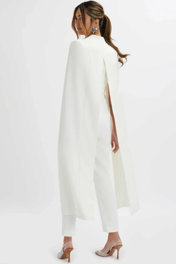 Store Lavish Alice Rayna Longline Cape Tailored Jumpsuit In White