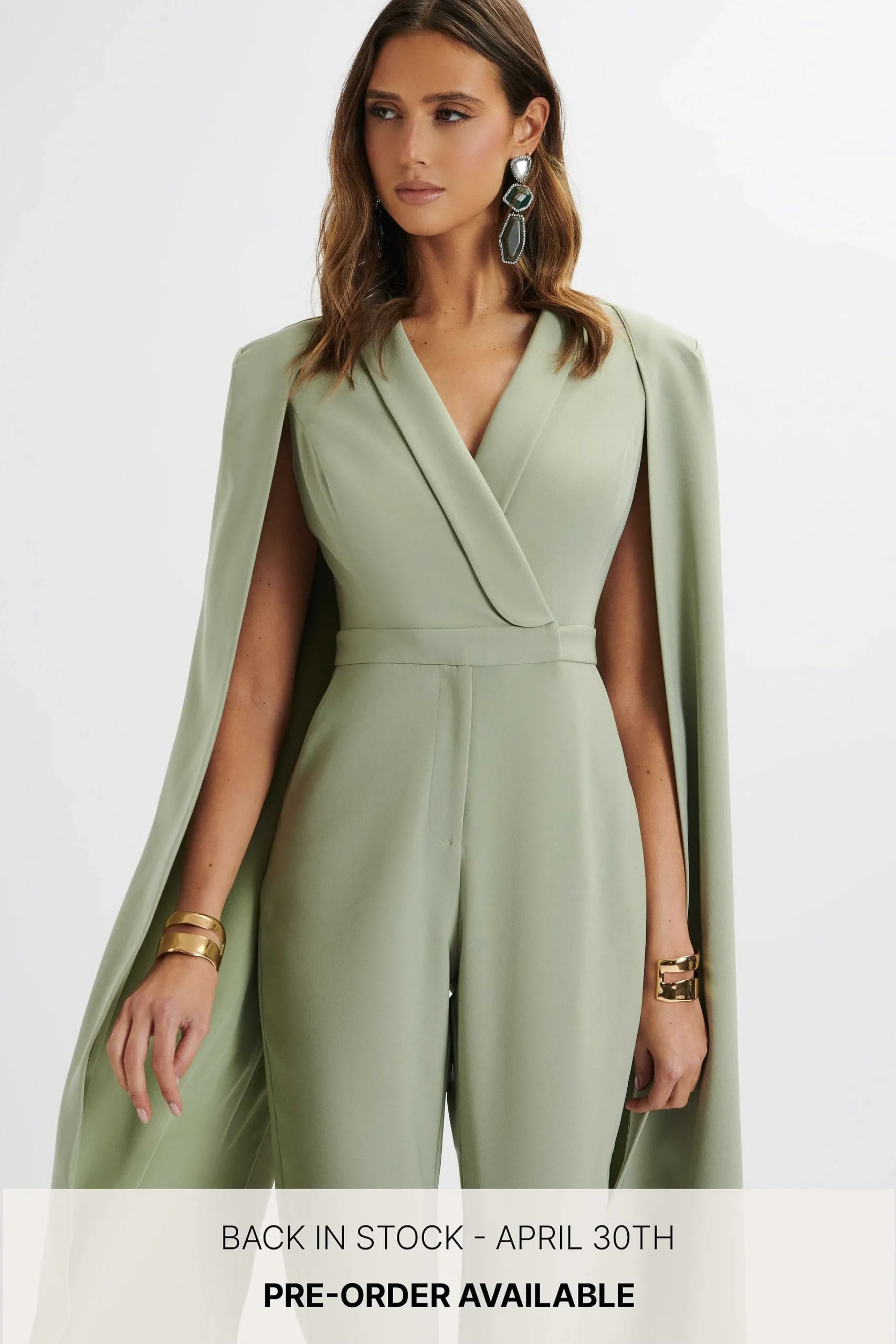rayna_longline_cape_tailo_2.webp New Lavish Alice Rayna Longline Cape Tailored Jumpsuit In Sage Green
