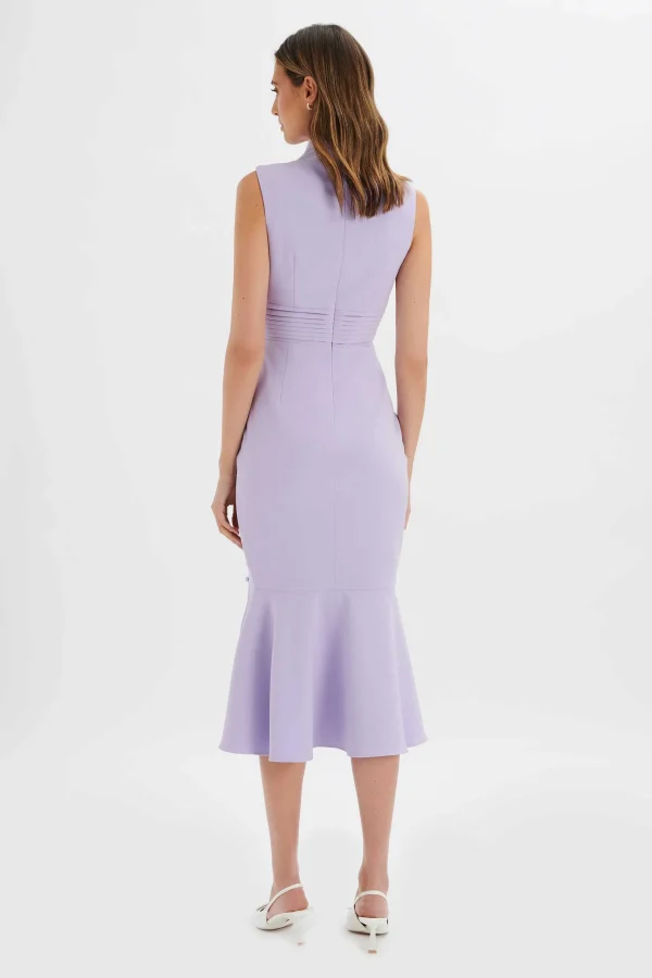 Best Lavish Alice Saffron High Neck Micro Button Midi Dress In Lilac