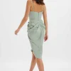 New Lavish Alice Selah Asymmetric Cowl Neck Draped Midi Dress In Sage
