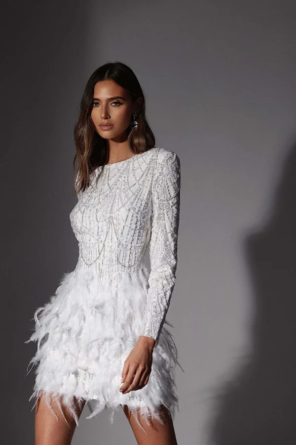 Best Lavish Alice Selene Embellished Feather Mini Dress In White