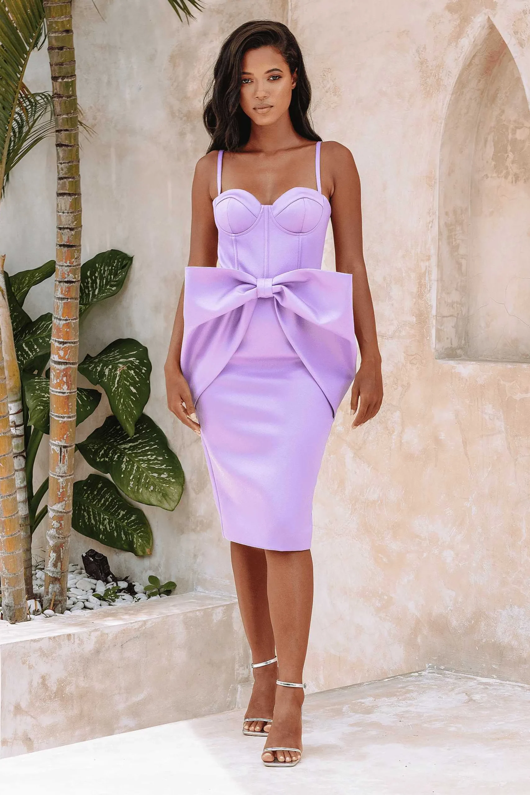 shiloh_extreme_bow_corset_0.webp Discount Lavish Alice Shiloh Extreme Bow Corset Detail Midi Dress In Lavender Satin